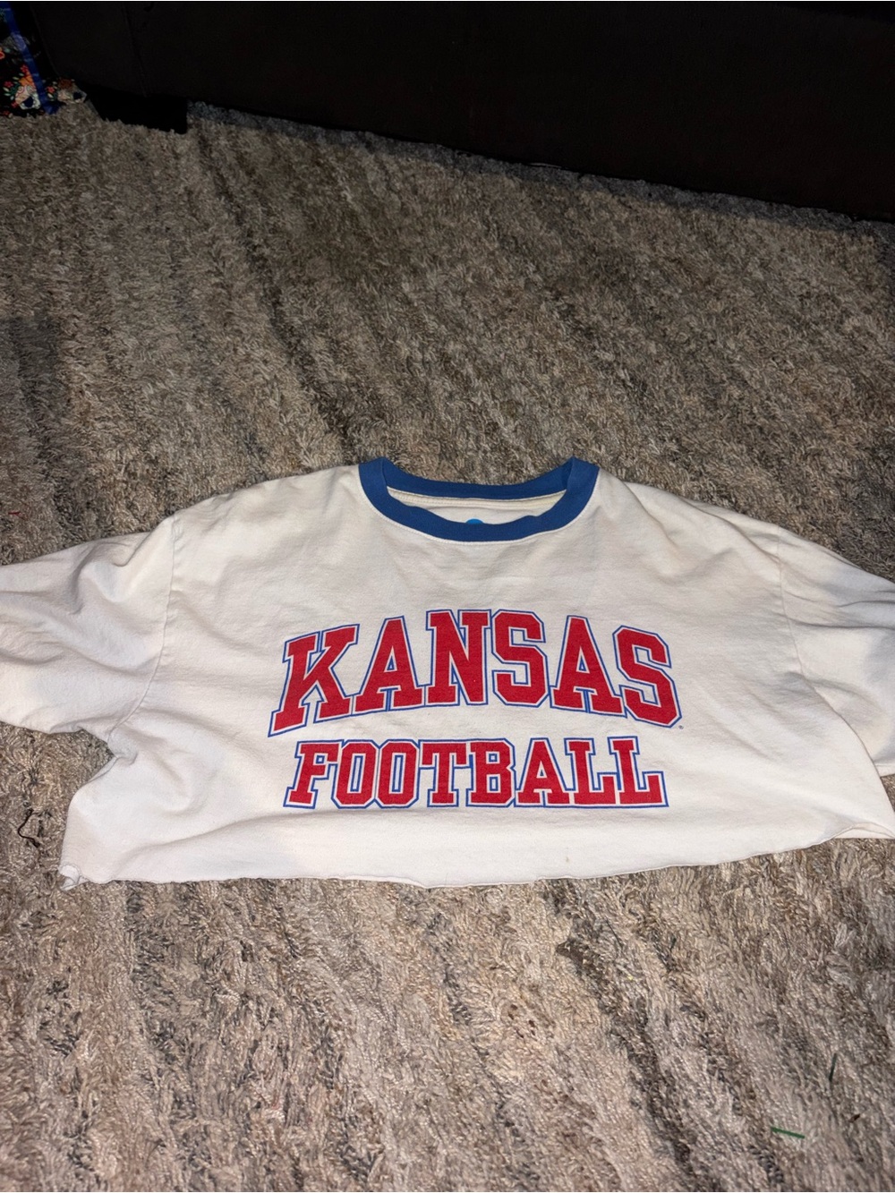 Kansas Football White Tee with Blue Trim